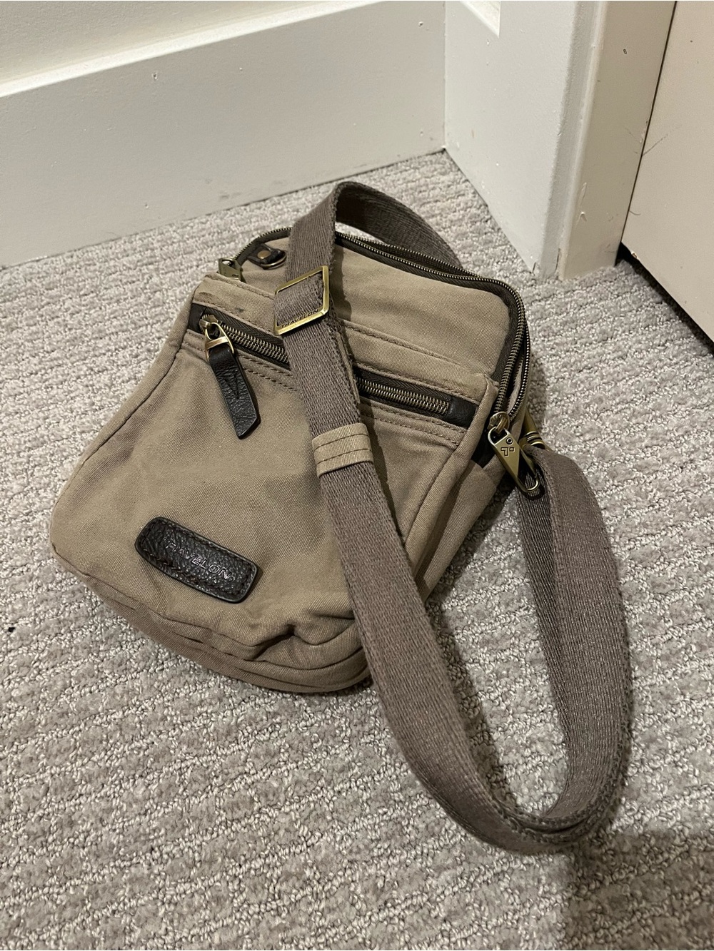 Travelon Taupe Canvas Messenger Crossbody Bag